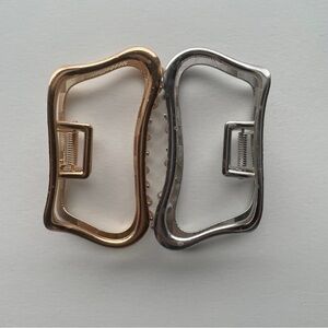 Two Wavy Metal Claw Clips - for thick hair, gold & silver